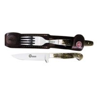 Boker USA Arbolito Stag Fork &amp; Knife Set w/ Leather Sheath - 7.88 Overall Length