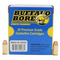 Buffalo Bore Ammunition .45 ACP +P 185 Grain Jacketed Hollow Point (JHP) Brass Cased Centerfire Pistol Ammunition