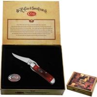 Case 61953L Ropers Gift Set Dark Red Bone Russlock Folding Knife w/Lapel Pin