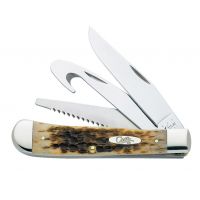 Case 6354GS SS Amber Bone Hunter Trapper Knife - Clip, Gut Hook and Saw Blades