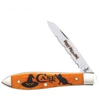 Case Halloween Gift Tin - Tear Drop Knife with Embellished Smooth Persimmon Orange Bone Handle