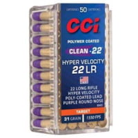 CCI Ammunition Clean-2 Hyper Velocity .22 Long Rifle 31 Grain Round Nose (RN) Brass Cased Rimfire Ammunition