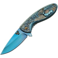 China Made Deer Linerlock Blue Assisted Opening Folding Knife