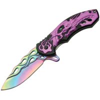 China Made Dragon Flame Purple/Black Folding Knife