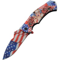 China Made Flag Linerlock A/O LibertyRose 4.00 in Stainless Steel Assisted Opening Folding Knife