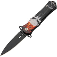 China Made Skull Linerlock A/O Flame 3.50 in Stainless Steel Assisted Opening Folding Knife
