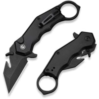 CIVIVI Amaroq Flipper &amp; Thumb Stud &amp; Button Lock Knife Black Aluminum Handle 2.11inch Black Stonewashed Nitro-v Blade