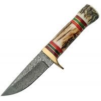 Damascus Hunter Stag Handle Knife