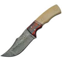 Damascus Hunting Knife w/ Finger Grooves