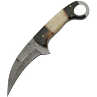 Damascus Karambit Horn/Bone 4.25 in Damascus Steel Fixed Blade Knife