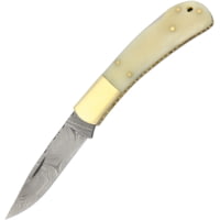 Damascus Lockback White Bone Folding Knife