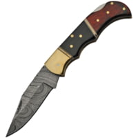 Damascus Lockback Wood and Horn Folding Knife
