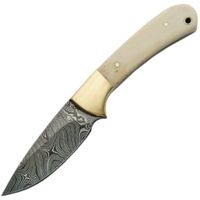 Damascus Small Skinner Bone Handle Fixed Blade Knife