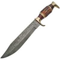 Damascus Stag Bowie Damascus Fixed Blade Knife