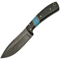 Damascus Turquoise and Horn Skinner Fixed Blade Knife