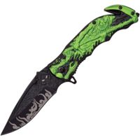 Dark Side Blades Grim Reaper Linerlock A/O Grn Folding Knife