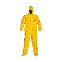 DuPont Tychem QC Yellow Coveralls with Standard Fit Hood, Elastic Wrists w/ Attached Socks, Case of 4