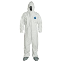 DuPont Tyvek 400 Coverall w/Respirator Fit Hood, Skid-Resistant Boots, 25 Pack