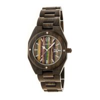Earth Cypress Multi-Colored Skateboard Wood Dial Leather-Band Watch w/Date