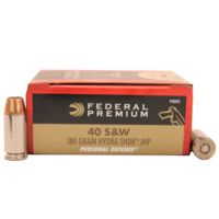 Federal Premium Centerfire Handgun Ammunition .40 S&amp;W 180 grain Jacketed Hollow Point Brass Cased Centerfire Pistol Ammunition
