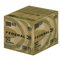 Federal Premium Military Grade 9 mm NATO 124 Grain Full Metal Jacket Brass Centerfire Pistol Ammunition