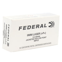 Federal Classic 9mm+P+ 115 Grain HS JHP Brass Cased Centerfire Rifle Ammunition