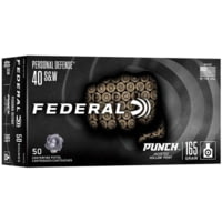 Federal Personal Defense Punch .40 S&amp;W 165 Grain Jacketed Hollow Point Brass Cased Pistol Ammunition