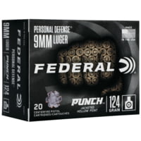 Federal Premium Personal Defense 9mm Luger 124 Grain Jacketed Hollow Point Brass Cased Centerfire Pistol Ammunition