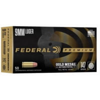 Federal Premium 9mm Luger 147 Grain FMJ Gold Medal Action Brass Centerfire Pistol Ammunition