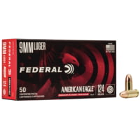 Federal Premium American Eagle Indoor Range Training 9 mm Luger 124 Grain FMJ Brass Pistol Ammunition