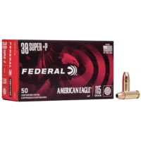 Federal Premium American Eagle 38 Super +P 115 Grain Jacketed Hollow Point Brass Cased Centerfire Pistol Ammunition