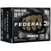 Federal Premium Personal Defense Punch 38 Special +P 120 Grain Jacketed Hollow Point Brass Cased Centerfire Pistol Ammunition