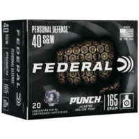 Federal Premium Personal Defense Punch 40 S&amp;W 165 Grain Jacketed Hollow Point Brass Cased Centerfire Pistol Ammunition