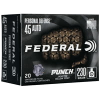 Federal Premium Personal Defense Punch 45 Auto 230 Grain Jacketed Hollow Point Centerfire Pistol Ammunition