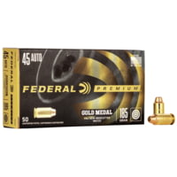 Federal Premium Gold Medal 45 Auto 185 Grain Full Metal Jacket Semi-Wadcutter Brass Cased Centerfire Pistol Ammunition
