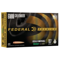 Federal Premium Gold Medal SMK 6mm Creedmoor 107 Grain Sierra MatchKing Boat Tail Hollow Point Rifle Ammunition