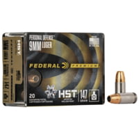 Federal Premium 9 mm Luger 147 Grain HST Jacketed Hollow Point Nickel Plated Brass Cased Centerfire Pistol Ammunition