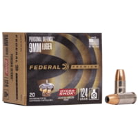 Federal Premium 9 mm Luger 124 Grain Hydra-Shok Jacketed Hollow Point Brass Casing Centerfire Pistol Ammunition