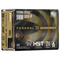 Federal Premium Personal Defense HST 9mm Luger +P 124 Grain Jacketed Hollow Point Nickel-Plated Cased Centerfire Pistol Ammunition