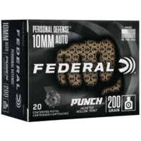 Federal Premium Personal Defense Punch 10mm Auto 200 Grain Jacketed Hollow Point Nickel Plated Brass Centerfire Pistol Ammunition