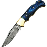 FH Knives Lockback Damascus 2.75 in Damascus Steel Folding Knife