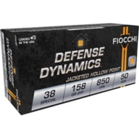 Fiocchi Defense Dynamics .38 Special 158 Grain JHP Brass Case Pistol Amuunition