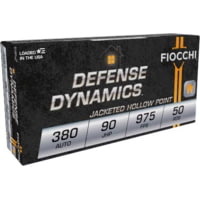 Fiocchi Defense Dynamics .380 ACP 90 Grain JHP Brass Cased Pistol Ammunition