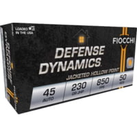Fiocchi Defense Dynamics .45ACP 230 Grain JHP Brass Cased Pistol Ammunition
