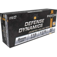 Fiocchi Defense Dynamics 9mm 115 Grain JHP Brass Cased Pistol Ammunition