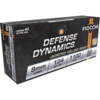 Fiocchi Defense Dynamics 9mm Luger 124 Grain JHP Brass Cased Centerfire Pistol Ammunition
