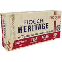 Fiocchi Heritage 9x21 IMI 123 Grain FMJTC Brass Case Pistol Ammunition