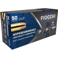 Fiocchi Hyperformance Defense .32 ACP 60 Grain JHP Brass Cased Pistol Ammunition