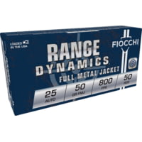 Fiocchi Range Dynamics 25 Auto 50 Grain FMJ Brass Pistol Ammunition