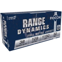 Fiocchi Range Dynamics .38Super 129 Grain FMJ Brass Pistol Ammunition